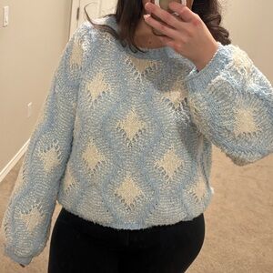 Grey Bandit- Cozy Blue Star Pattern Plush Sweater/ Size M